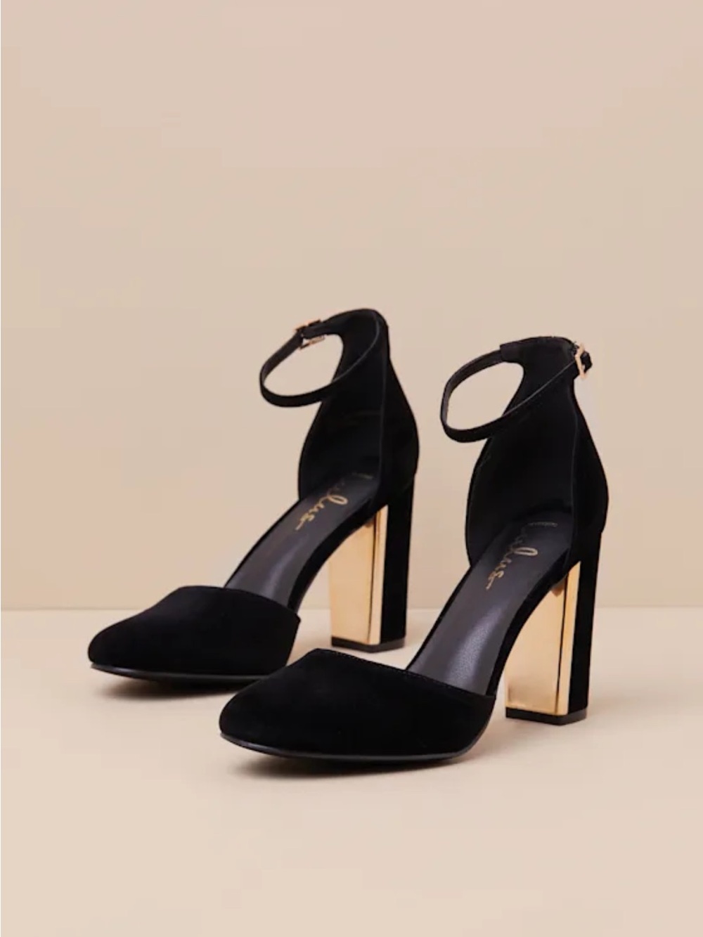 Lulus Laura Black Velvet Ankle Strap Heels - Size 8